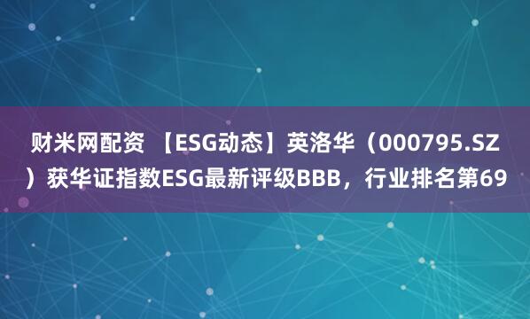 财米网配资 【ESG动态】英洛华（000795.SZ）获华证指数ESG最新评级BBB，行业排名第69